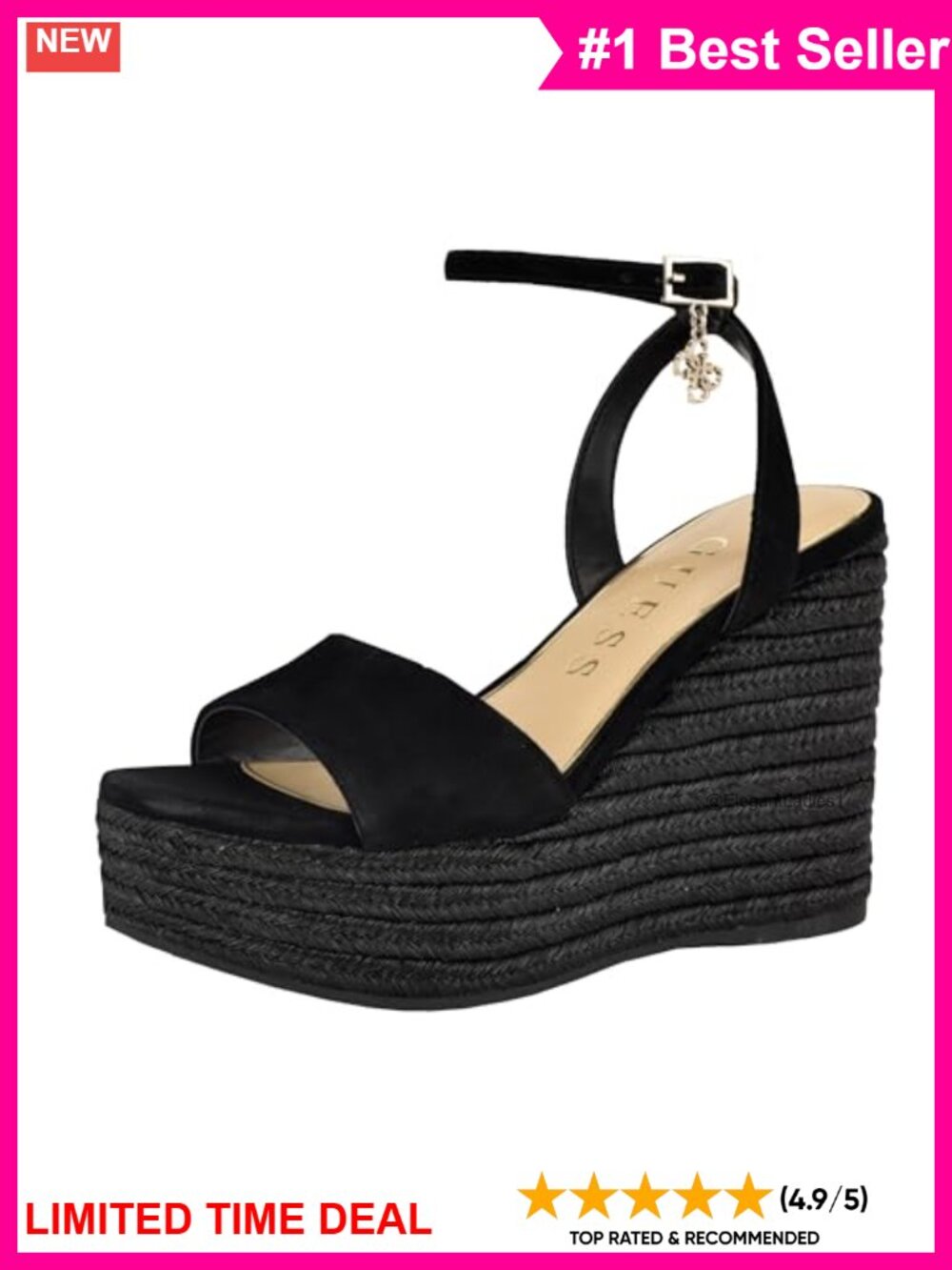 Suede Platform Wedge Sandals with Ankle Strap & Espadrille Detail